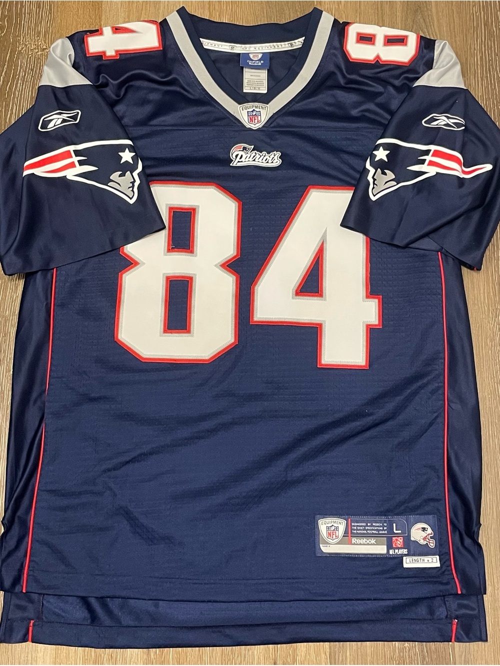 Reebok New England Patriots #84 Navy, White & Red Football Jersey
